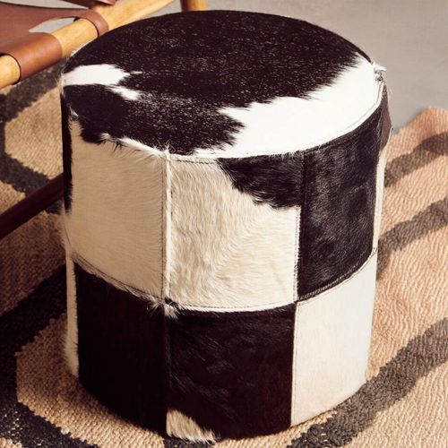 Kensington Townhouse Pouffe - Round - Black and White Leather
