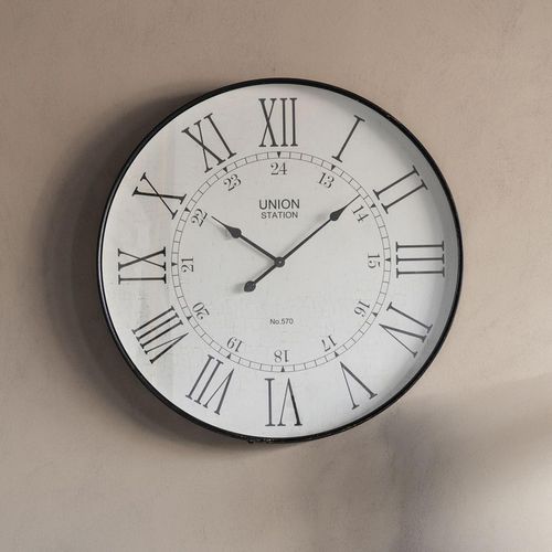 Antique Wall Clock - Black Metal - Round