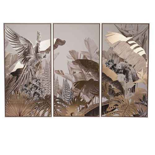 Tropical Birds Wall Art - Golden - Canvas - Set of 3