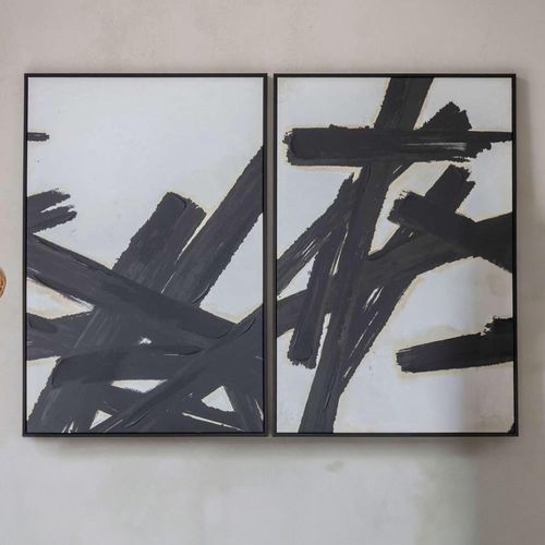 Impasto Wall Art - Black Brushstrokes - Canvas - Set of 2