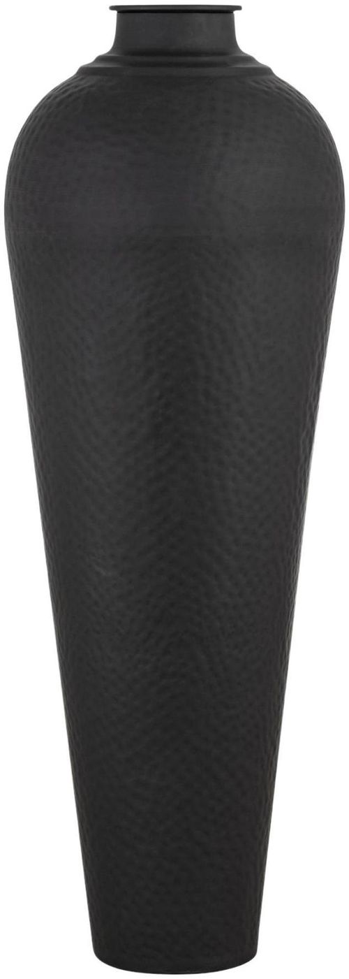 Matt Black Metal Large Hammered Vase with Lid