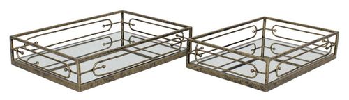 Estela Mirrored Trays - Antique Gold - Set of 2