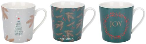 Festive Fir Ceramic Mugs - Green and White - Set of 6