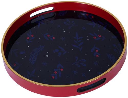 Festive Night Glass Tray - Red and Blue - Set of 2