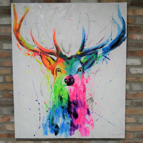 Stag Hand Painting Canvas Wall Art - 7462 - Fabric