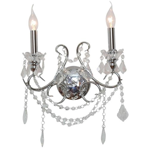2 Branch Cut Glass Chandelier Wall Light - Chrome