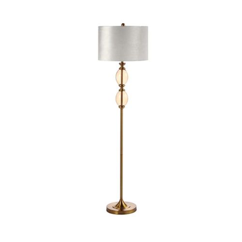 Floor Lamp - Cream Velvet Fabric - Amber Brown Glass
