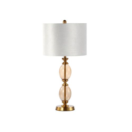 Table Lamp - Cream Velvet Fabric - Amber Brown Glass