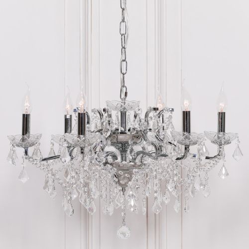 French Style Shallow Cut Glass Chandelier - Chrome - 6 Branch
