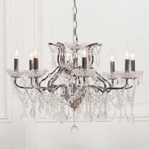French Style Shallow Cut Glass Chandelier - Chrome - 8 Branch
