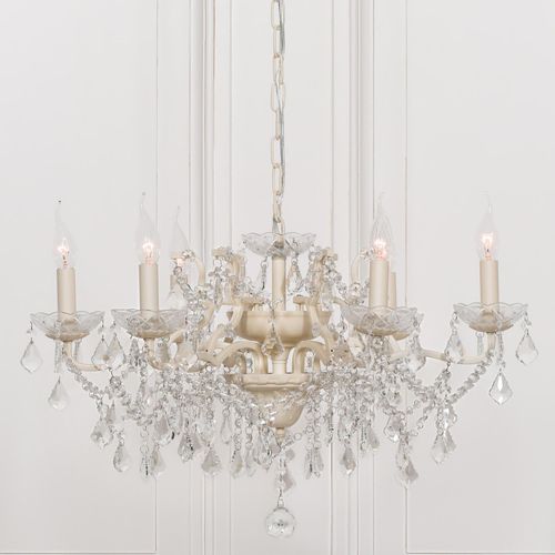French Style Shallow Cut Glass Chandelier - Cream - 6 Branch