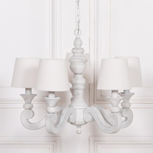French Style Distressed Chandelier with Shade - White - 5 Branch