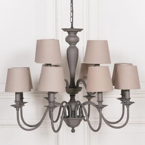 French Style Chandelier with Shade - Grey - 12 Branch