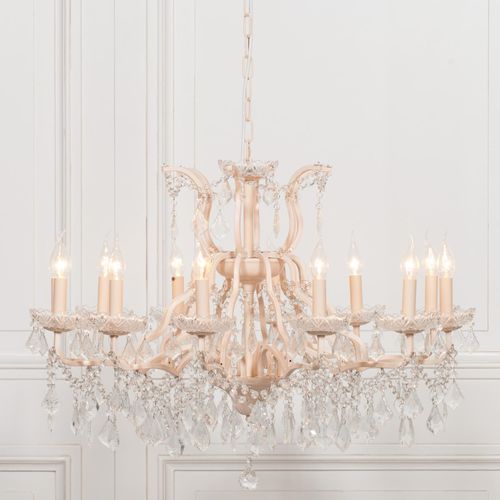 French Style Shallow Cut Glass Chandelier - Peach Cream - Large - 12 Branch