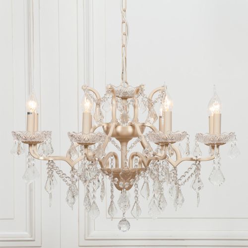 French Style Shallow Cut Glass Chandelier - Peach Cream - 8 Branch