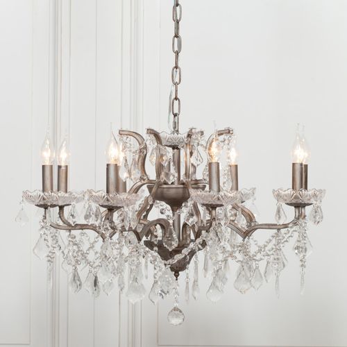 French Style Shallow Cut Glass Chandelier - Silver - 8 Branch
