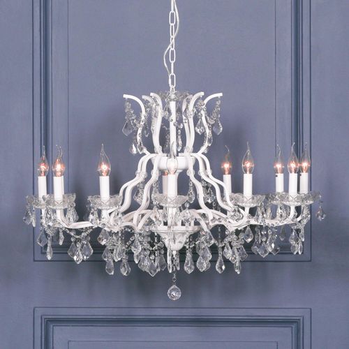 French Style Shallow Cut Glass Chandelier - White - 12 Branch