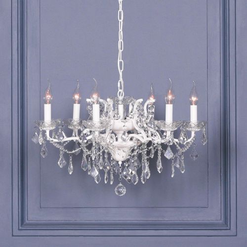 French Style Shallow Cut Glass Chandelier - White - 6 Branch