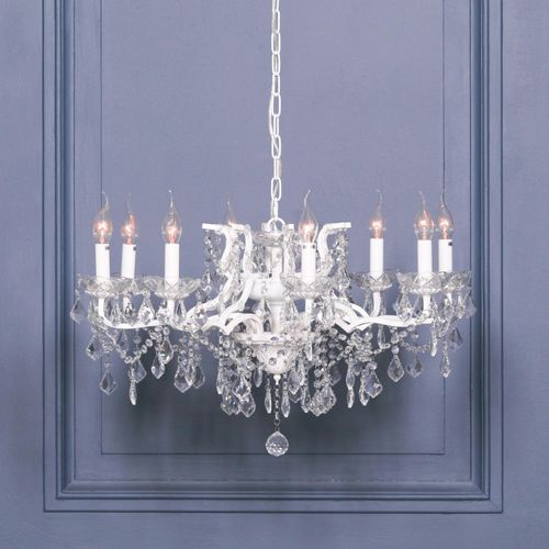 French Style Shallow Cut Glass Chandelier - White - 8 Branch