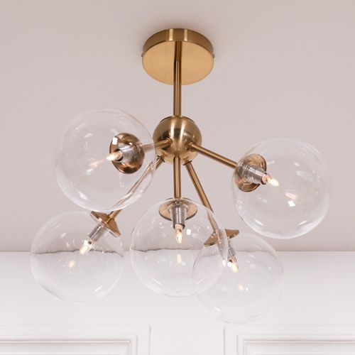 Sputnik Glass Ceiling Light - Gold Satin - 5 Arm Ball