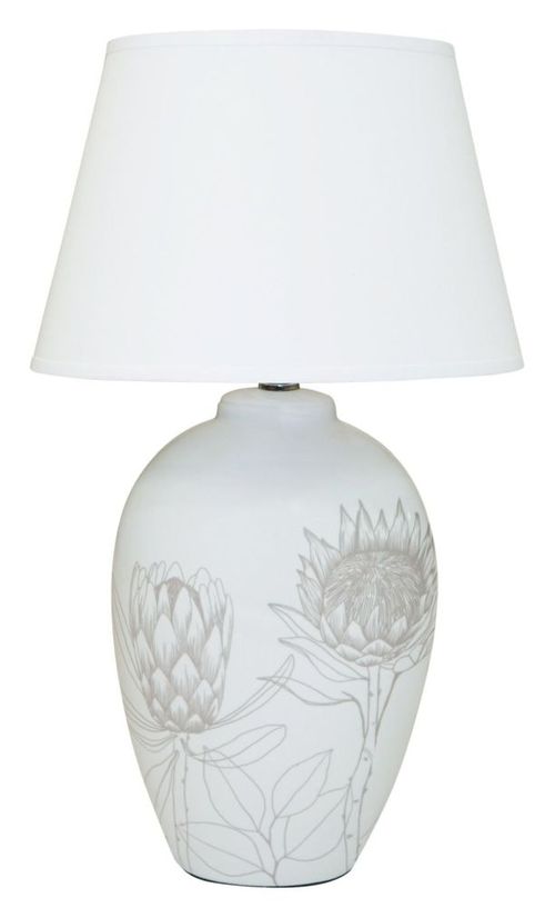 Serene Floral Ceramic Table Lamp - White