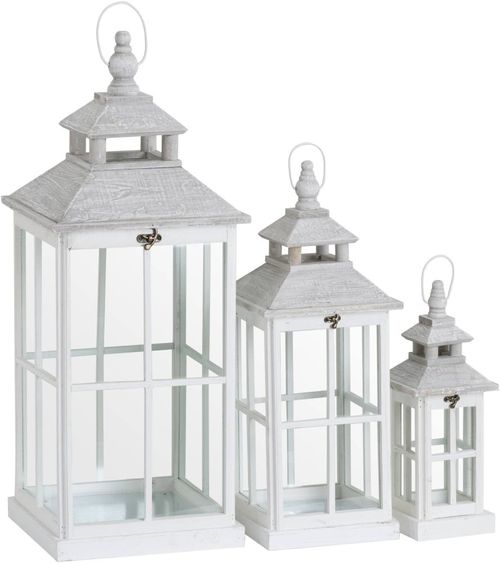 Set Of 3 White Window Style Lanterns with Open Top