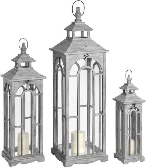 Set Of 3 Wooden Lanterns with Archway Design