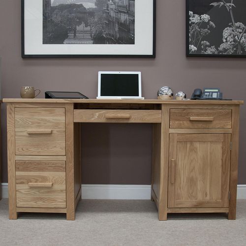 Mobel Oak Double Pedestal Computer Desk