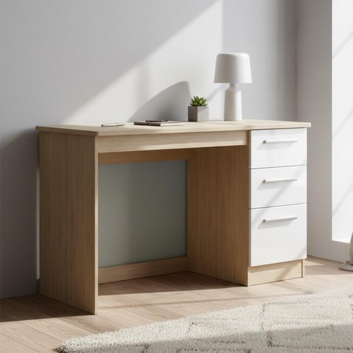 Knightsbridge White Gloss and Light Oak 3 Drawer Desk
