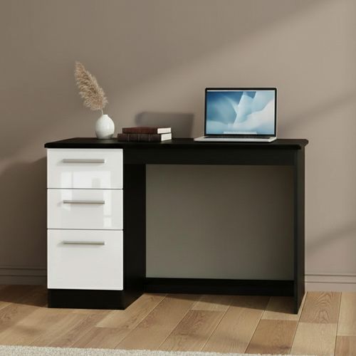 Knightsbridge Desk - 3 Drawer - White Gloss and Black