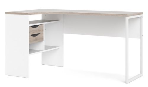 Function Plus White and Truffle Oak Effect 2 Drawer Corner Desk