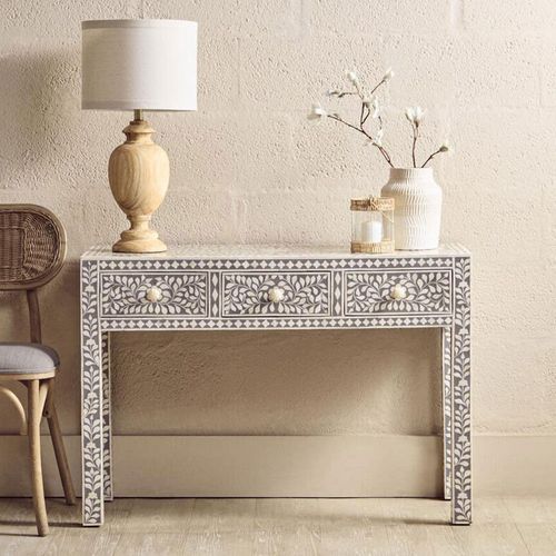 Fusion Desk - 3 Drawer - Silver Bone Inlay