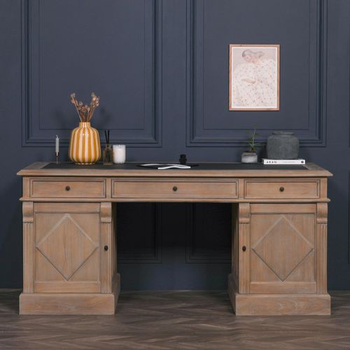 Rustic Wood Double Pedestal Desk - 2 Door - 3 Drawer
