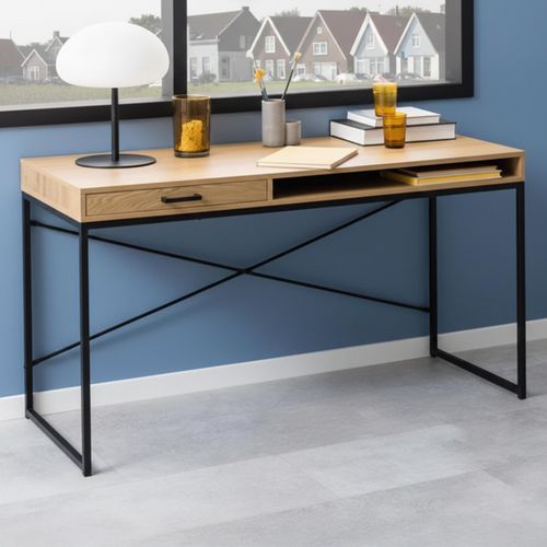 Seaford Storage Desk - Large - Oak and Black Metal