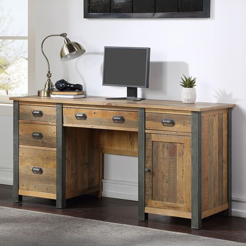 Urban Elegance Reclaimed Wood Twin Pedestal Home Office Desk