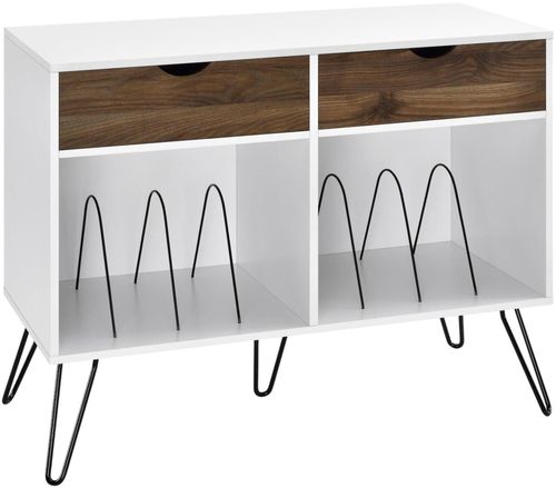 Contra Turntable Stand with Drawers in White and Oak - 1323015COMUK