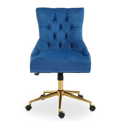 Anita Office Chair - Blue Velvet with Gold Base