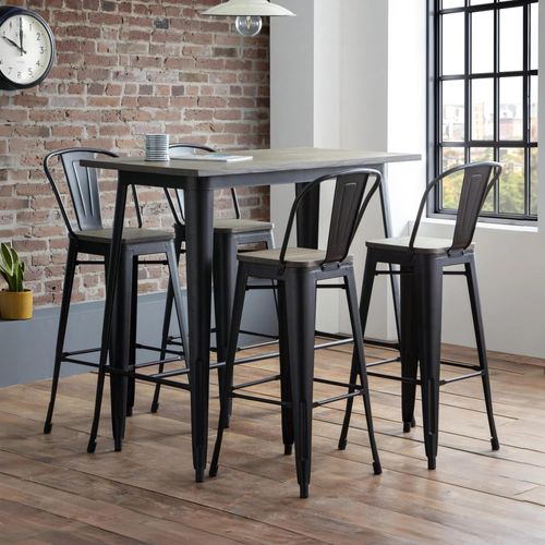 Grafton Bar Set - 4 Stools - Elm Wood - Industrial