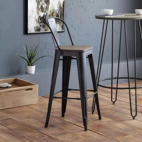Grafton Barstool with Back - Set of 2 - Elm Wood - Industrial