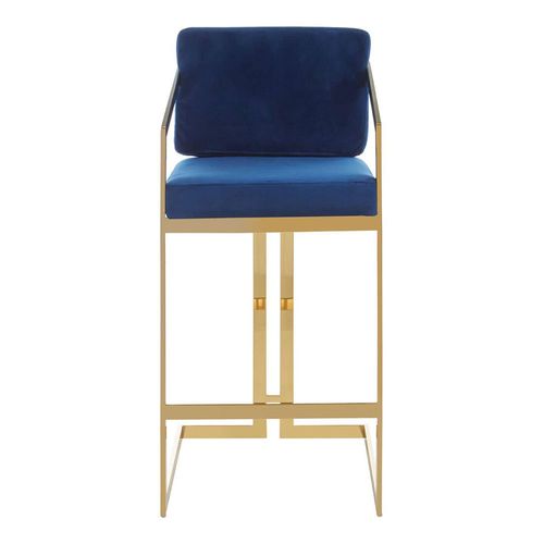 Azalea Barstool - Set of 2 - Blue Velvet Fabric with Gold Metal