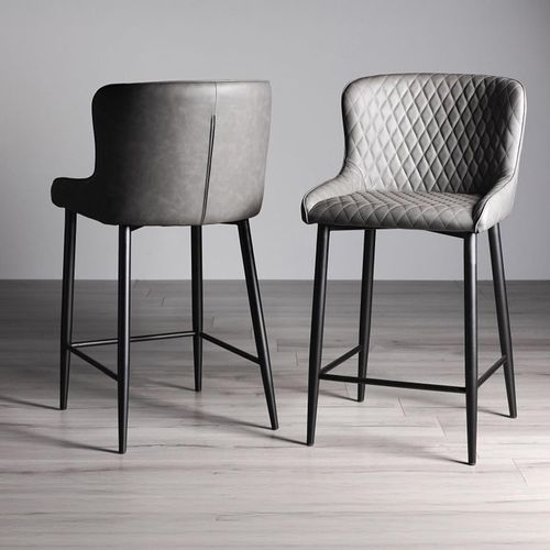 Cezanne Barstools - Set of 2 - Dark Grey Faux Leather - Black Legs