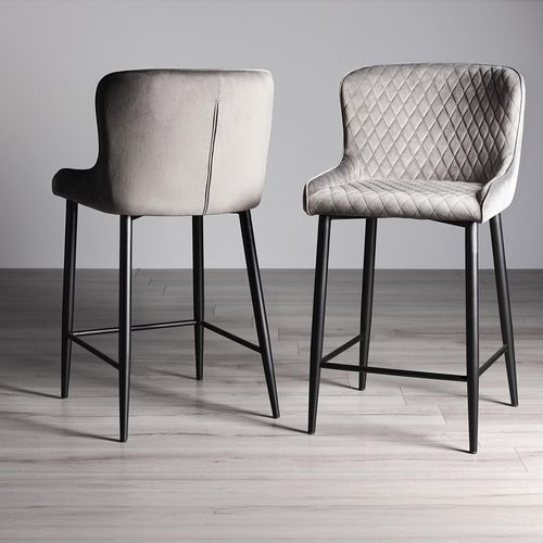 Cezanne Barstools - Set of 2 - Grey Velvet - Black Legs