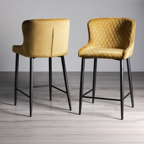Cezanne Barstools - Set of 2 - Mustard Velvet - Black Legs