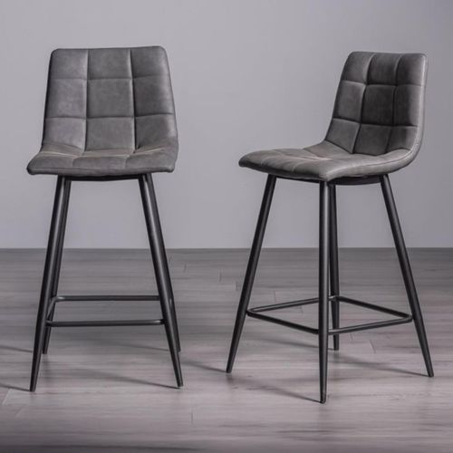 Mondrian Barstools - Set of 2 - Dark Grey Faux Leather - Black Legs