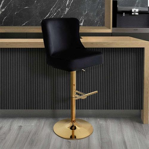 Casas Barstool - Set of 2 - Black Velvet Fabric and Gold Legs
