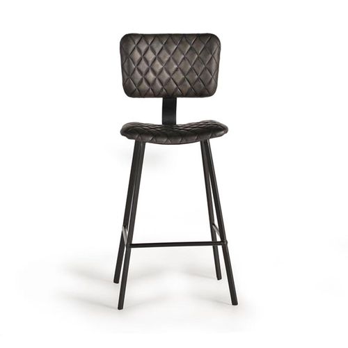 Danidun Barstool - Dark Grey Leather - with Back - Set of 2