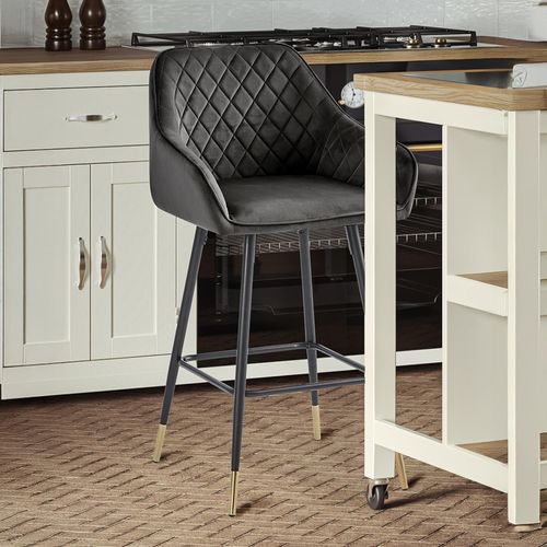 Barstools - Set of 2 - Gun Metal Grey Velvet
