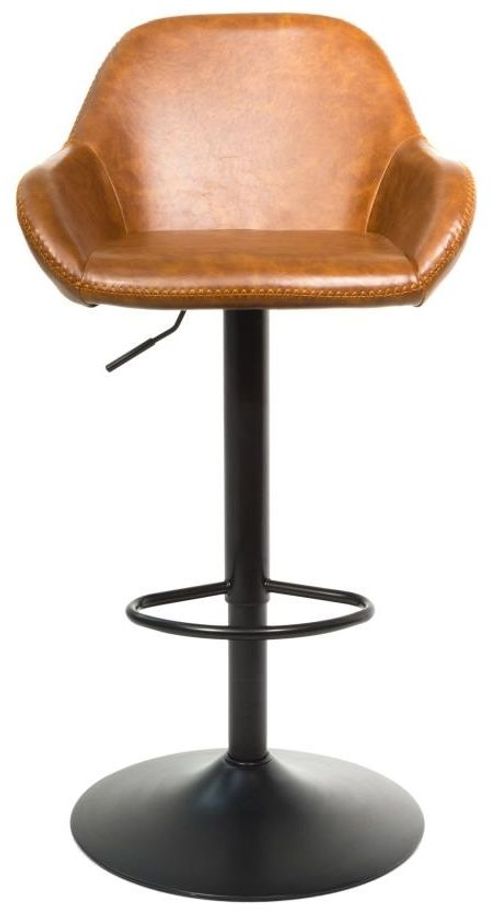 2 x Hawai Tan Vintage Leather Gas Lift Barstool