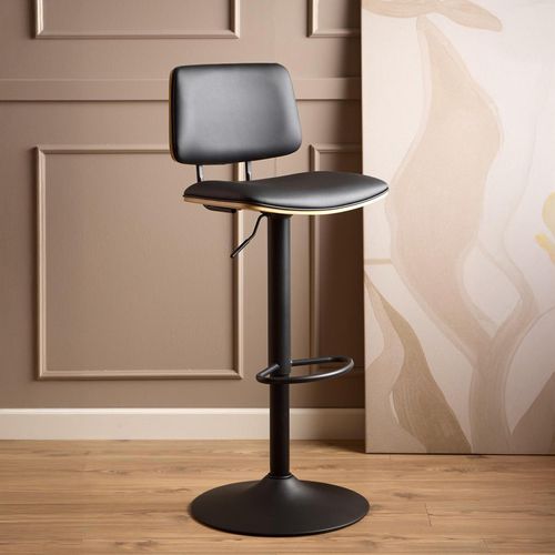 Owen Barstool - Set of 2 - Black Faux Leather - with Back