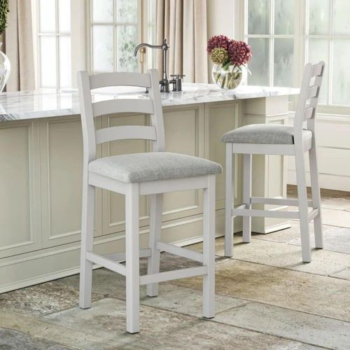 Salcombe Bar Stool - Set of 2 - Beige Fabric - Grey Oak